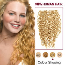 16 inches Strawberry Blonde (#27) 7pcs Curly Clip In Indian Remy Hair Extensions