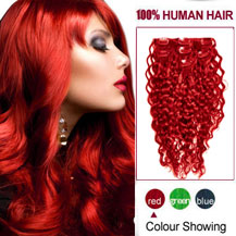16 inches Red 7pcs Curly Full Head Set Clip In Indian Remy Hair Extensions
