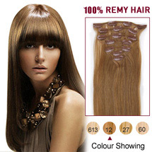 16 inches Golden Brown (#12) 7pcs Clip In Indian Remy Hair Extensions
