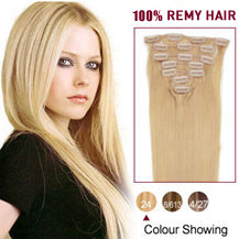 16 inches Ash Blonde (#24) 7pcs Clip In Indian Remy Hair Extensions
