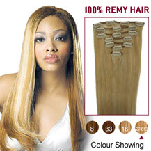 16 inches Blonde Highlight (#27/613) 7pcs Clip In Indian Remy Hair Extensions