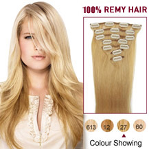 16 inches Strawberry Blonde (#27) 7pcs Clip In Indian Remy Hair Extensions