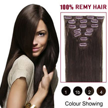 16" Dark Brown (#2) 7pcs Clip In Indian Remy Hair Extensions