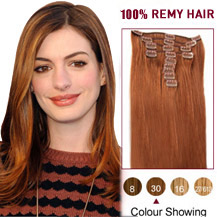 18 inches Light Auburn (#30) 7pcs Clip In Indian Remy Hair Extensions
