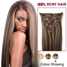 26 inches Brown/Blonde (#4/27) 7pcs Clip In Indian Remy Hair Extensions