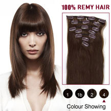 16" Medium Brown (#4) 7pcs Clip In Indian Remy Hair Extensions