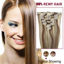 16" Brown/Blonde (#8/613) 7pcs Clip In Indian Remy Hair Extensions