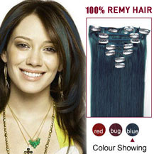 16 inches Blue 7pcs Clip In Indian Remy Hair Extensions