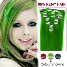 26 inches Green 7pcs Clip In Indian Remy Hair Extensions
