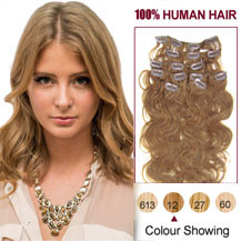 16 inches Golden Brown (#12) 7pcs Wavy Clip In Indian Remy Hair Extensions
