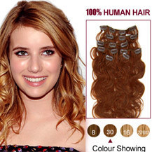 16 inches Light Auburn (#30) 7pcs Wavy Clip In Indian Remy Hair Extensions