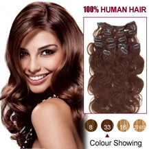 16 inches Dark Auburn (#33) 7pcs Wavy Clip In Indian Remy Hair Extensions
