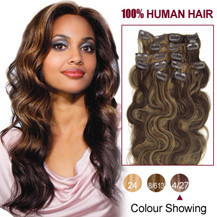 16 inches Brown/Blonde (#4_27) 7pcs Wavy Clip In Indian Remy Hair Extensions