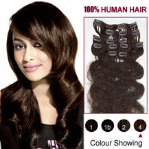 16 inches Medium Brown (#4) 7pcs Wavy Clip In Indian Remy Hair Extensions