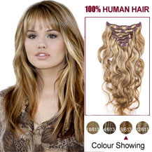16 inches Brown Blonde (#8/613) 7pcs Wavy Clip In Indian Remy Hair Extensions