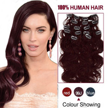 26 inches 99J 7pcs Wavy Clip In Indian Remy Hair Extensions