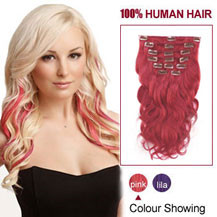 16 inches Pink 7pcs Clip In Indian Remy Hair Extensions