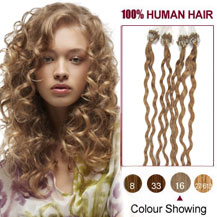 16 inches Golden Blonde (#16) 100S Curly Micro Loop Human Hair Extensions