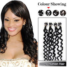 22 inches Natural Black (#1b) 100S Curly Micro Loop Human Hair Extensions
