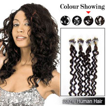 22 inches Dark Brown (#2) 100S Curly Micro Loop Human Hair Extensions