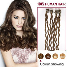 16 inches Ash Brown (#8) 100S Curly Micro Loop Human Hair Extensions