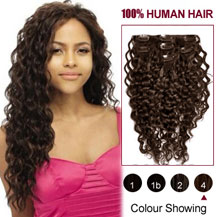 16 inches Medium Brown (#4) 7pcs Curly Clip In Indian Remy Hair Extensions