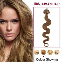 16 inches Golden Brown (#12) 100S Wavy Micro Loop Human Hair Extensions