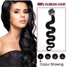 16 inches Jet Black (#1) 100S Wavy Micro Loop Human Hair Extensions