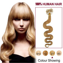 16 inches Strawberry Blonde (#27)100S Wavy Micro Loop Human Hair Extensions