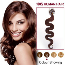 16 inches Dark Auburn (#33) 100S Wavy Micro Loop Human Hair Extensions