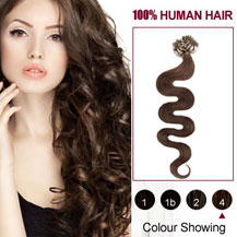 22 inches Medium Brown (#4) 100S Wavy Micro Loop Human Hair Extensions