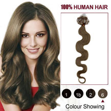 22 inches Light Brown (#6) 100S Wavy Micro Loop Human Hair Extensions