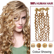 30 inches Golden Brown (#12) 100S Curly Nail Tip Human Hair Extensions