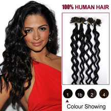 30 inches Jet Black (#1) 100S Curly Nail Tip Human Hair Extensions