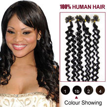 30 inches Natural Black (#1b) 100S Curly Nail Tip Human Hair Extensions