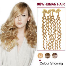 30 inches Ash Blonde (#24) 100S Curly Nail Tip Human Hair Extensions