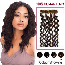 30 inches Medium Brown (#4) 100S Curly Nail Tip Human Hair Extensions