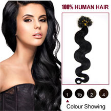 30 inches Jet Black (#1) 100S Wavy Nail Tip Human Hair Extensions
