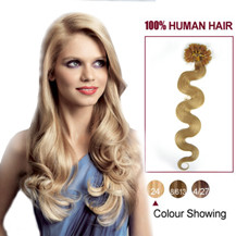 16 inches Ash Blonde (#24) 100S Wavy Nail Tip Human Hair Extensions