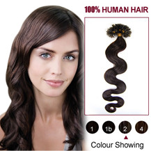 20 inches Dark Brown (#2) 100S Wavy Nail Tip Human Hair Extensions