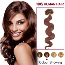 18" Dark Auburn (#33) 100S Wavy Nail Tip Human Hair Extensions