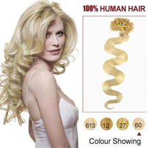 16 inches White Blonde (#60) 100S Wavy Nail Tip Human Hair Extensions