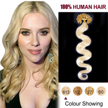 30 inches Bleach Blonde (#613) 100S Wavy Nail Tip Human Hair Extensions