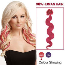 30 inches Pink 50S Wavy Nail Tip Human Hair Extensions