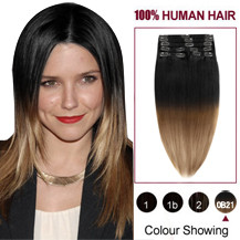 16 inches Two Colors #1 And #10 Straight Ombre Indian Remy Clip In Hair Extensions