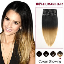 16" Two Colors #1b And #27 Straight Ombre Indian Remy Clip In Hair Extensions