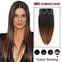 16 inches Two Colors #1b And #30 Ombre Indian Remy Clip In Hair Extensions