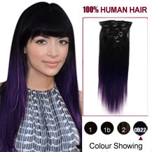 16" Two Colors #1b And Lila Straight Ombre Indian Remy Clip In Hair Extensions