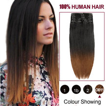 16 inches Two Colors #2 And #10 Straight Ombre Indian Remy Clip In Hair Extensions