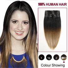16 inches Two Colors #2 And #14 Straight Ombre Indian Remy Clip In Hair Extensions
